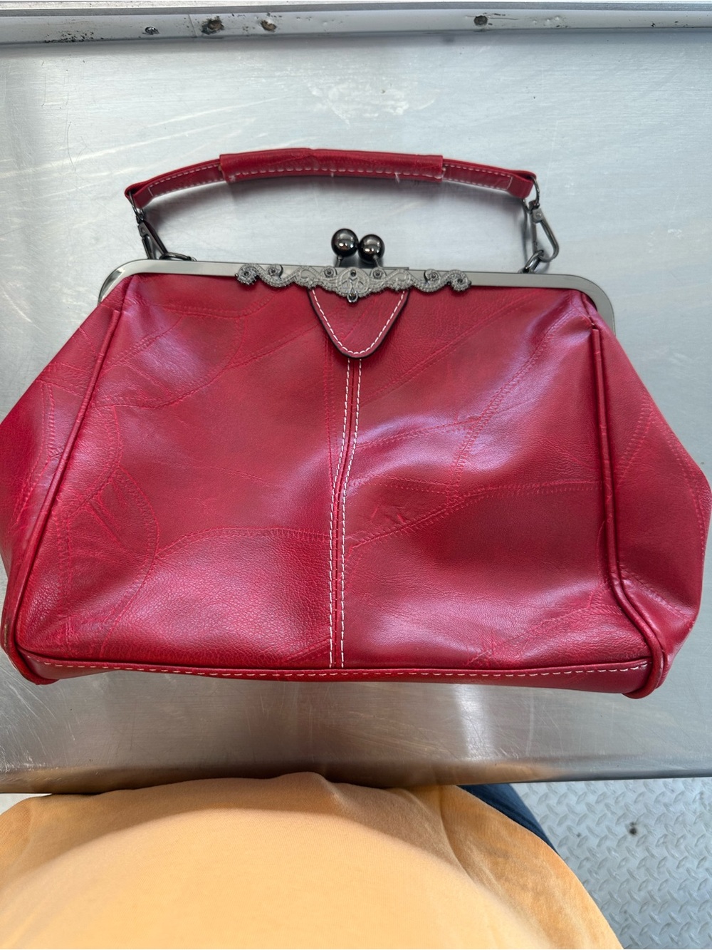Classic Red Frame-Top Women's Handbag